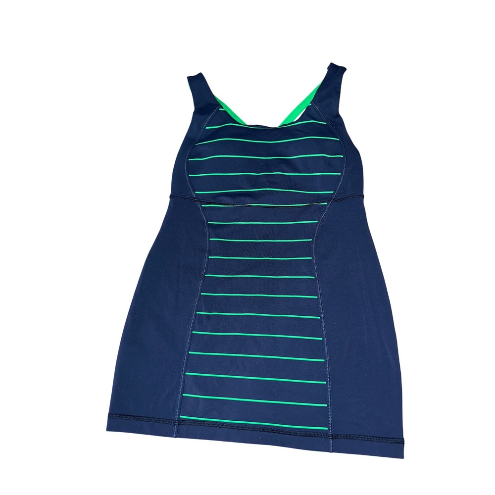 Lululemon Slalom Activewear Tank Top Size 4 Inkwell Green Stripe Strappy